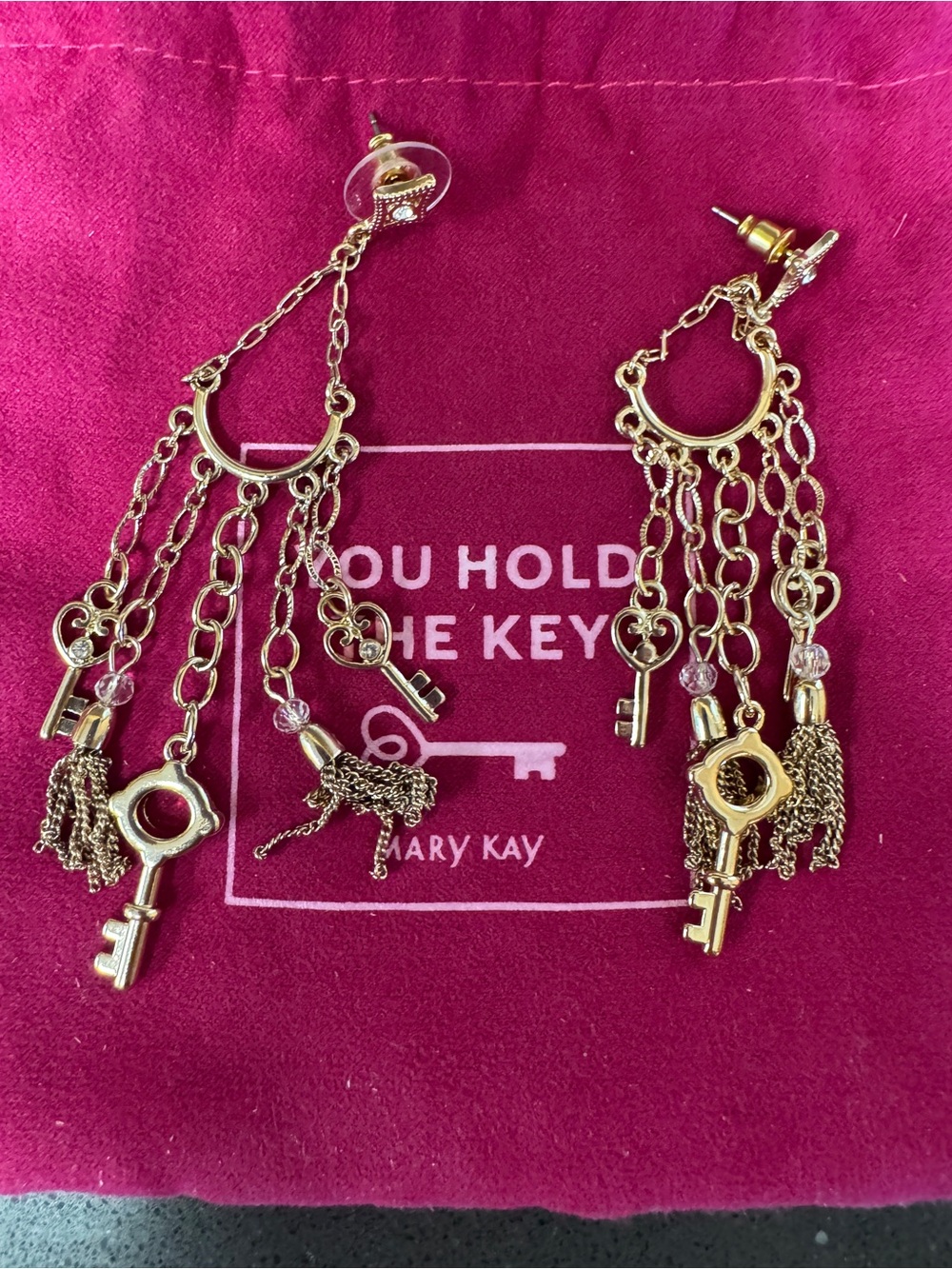 Mary Kay Gold Key Tassel Dangle Earrings